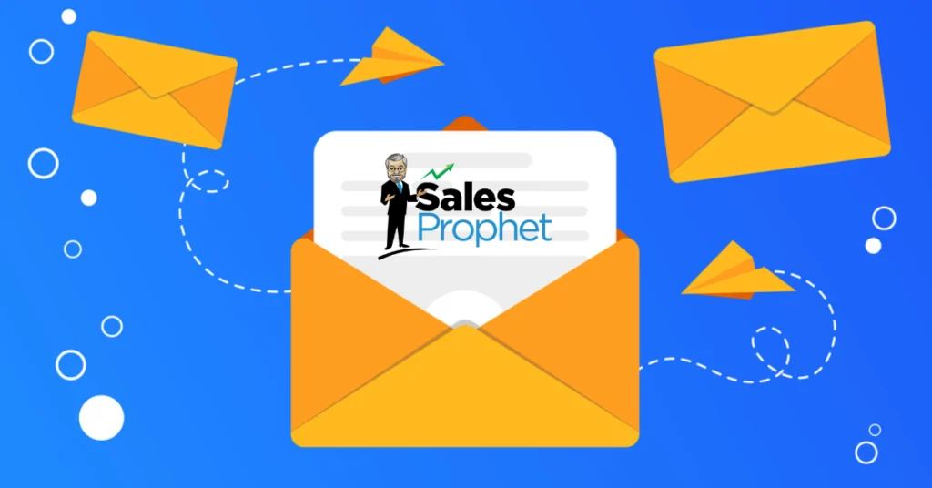 An open envelope containing a paper with Sales Prophet logo printed, representing email outreach efforts.